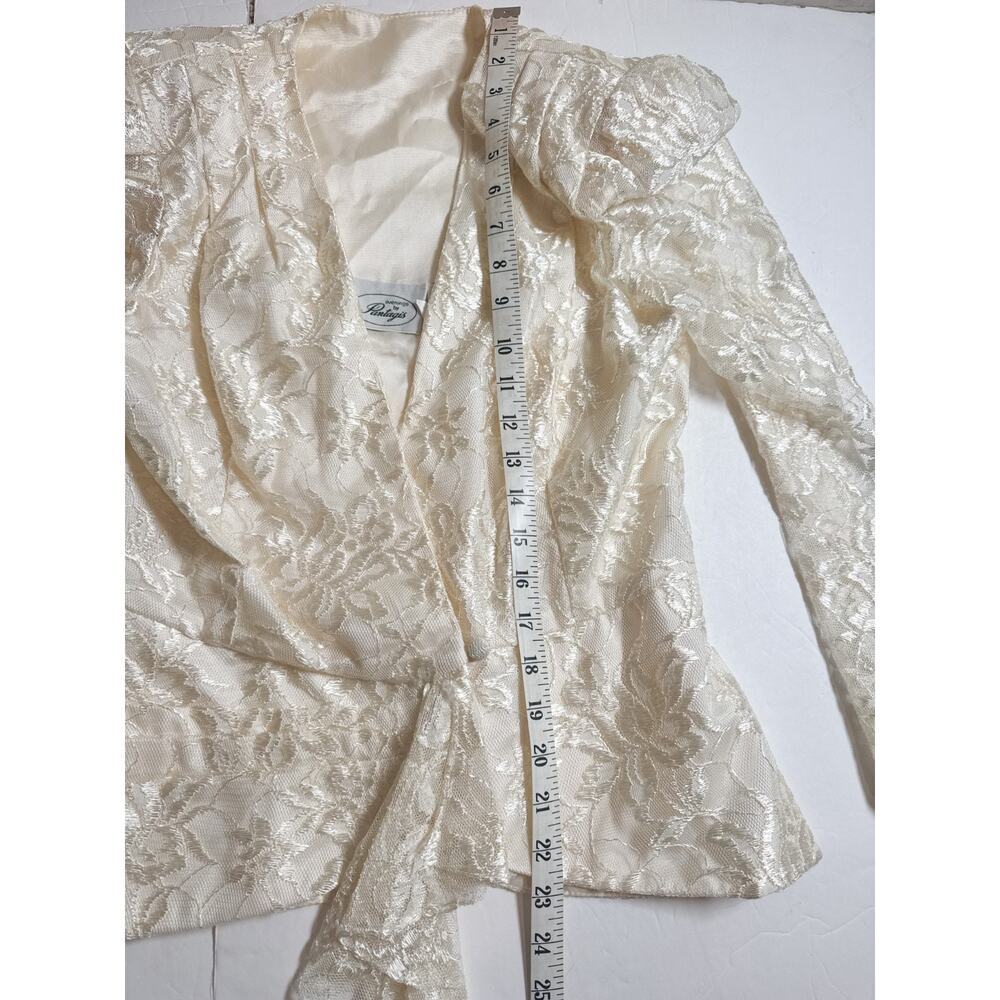 Vintage Lace Peplum Blouse Ivory Romantic Bridal Cottagecore Puff Sleeve Top - Picture 12 of 16